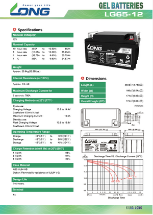 LONG baterie 12V 65Ah F4 DeepCycle GEL 10 let (LG65-12)