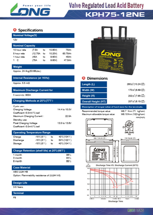 LONG baterie 12V 75Ah M6 DeepCycle (KPH75-12NE)