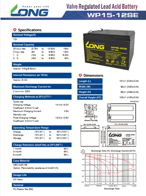LONG baterie 12V 15Ah F2 DeepCycle (WP15-12SE)