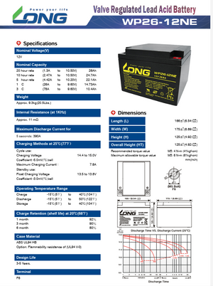 LONG baterie 12V 26Ah M5 DeepCycle (WP26-12NE)