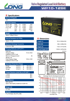LONG baterie 12V 10Ah F2 DeepCycle (WP10-12SE)